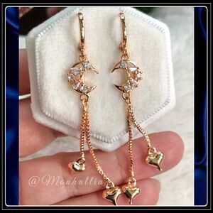 Celestial moon & hearts minimalist boho dangling gold earrings